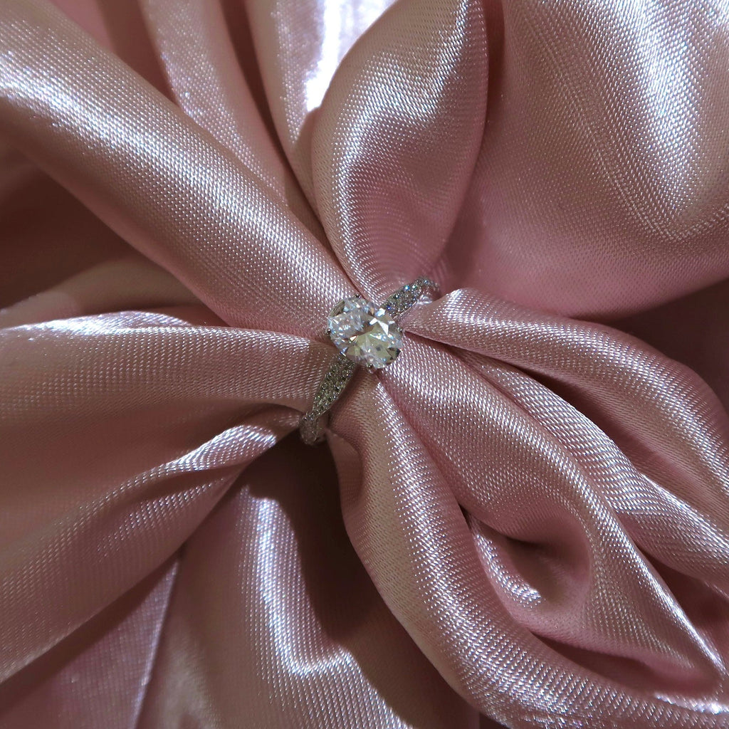 Moissanite Engagement Ring With Twisted Pavé Band 925 Sterling Silver
