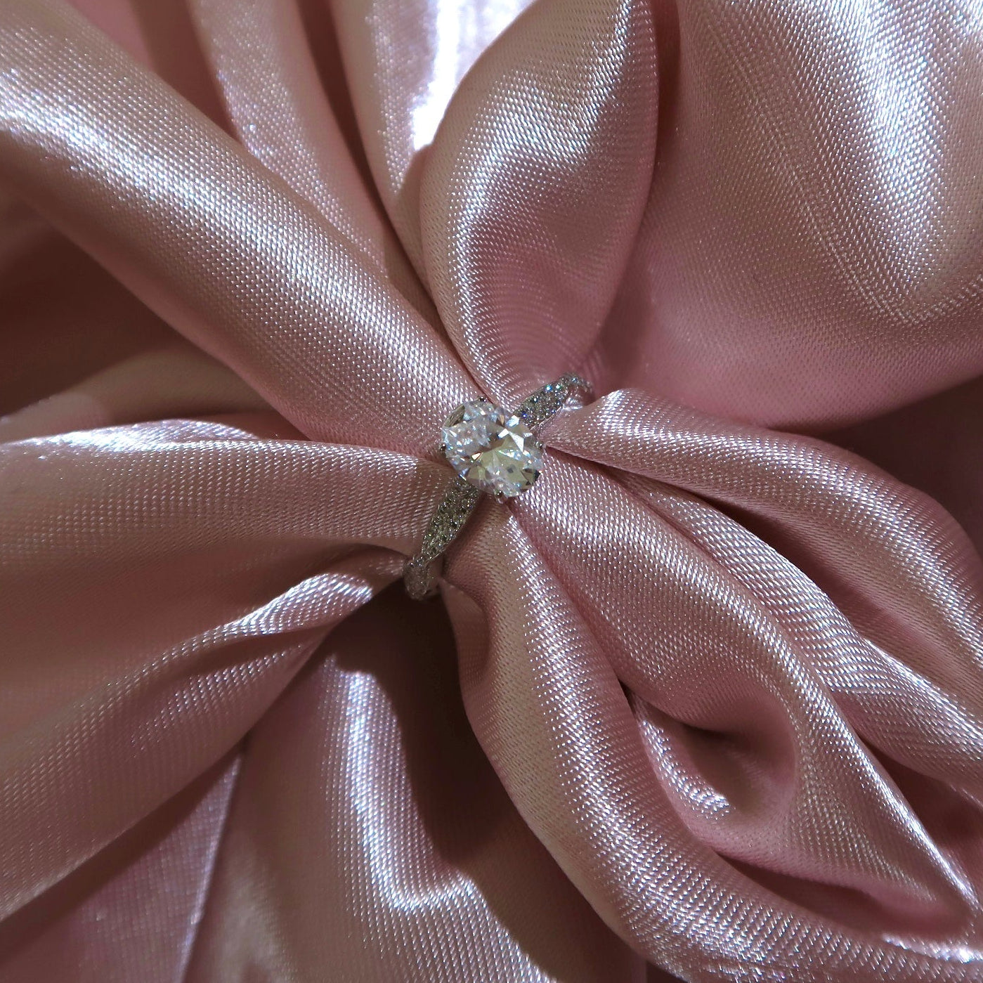 Moissanite Engagement Ring With Twisted Pavé Band 925 Sterling Silver