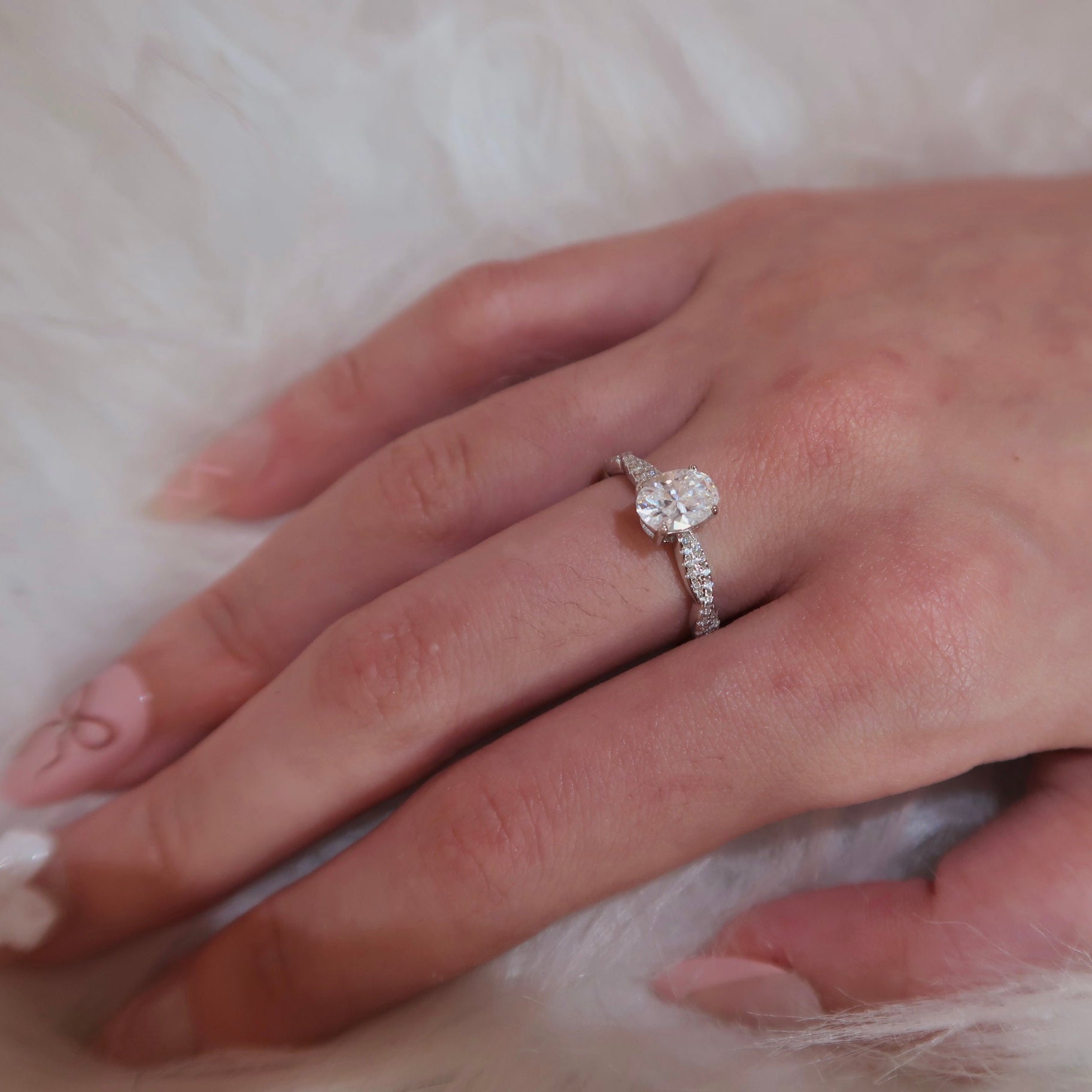 Moissanite Engagement Ring With Twisted Pavé Band 925 Sterling Silver