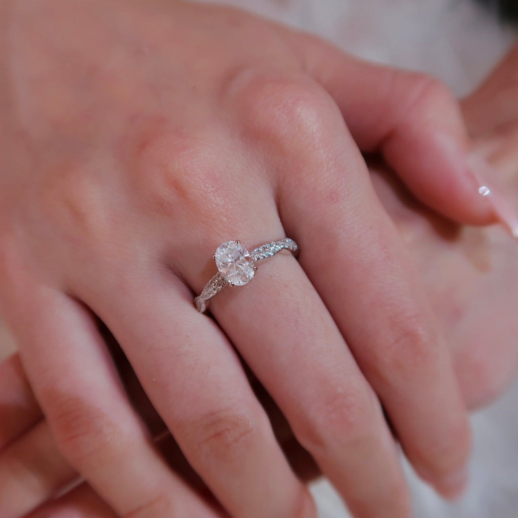 Moissanite Engagement Ring With Twisted Pavé Band 925 Sterling Silver