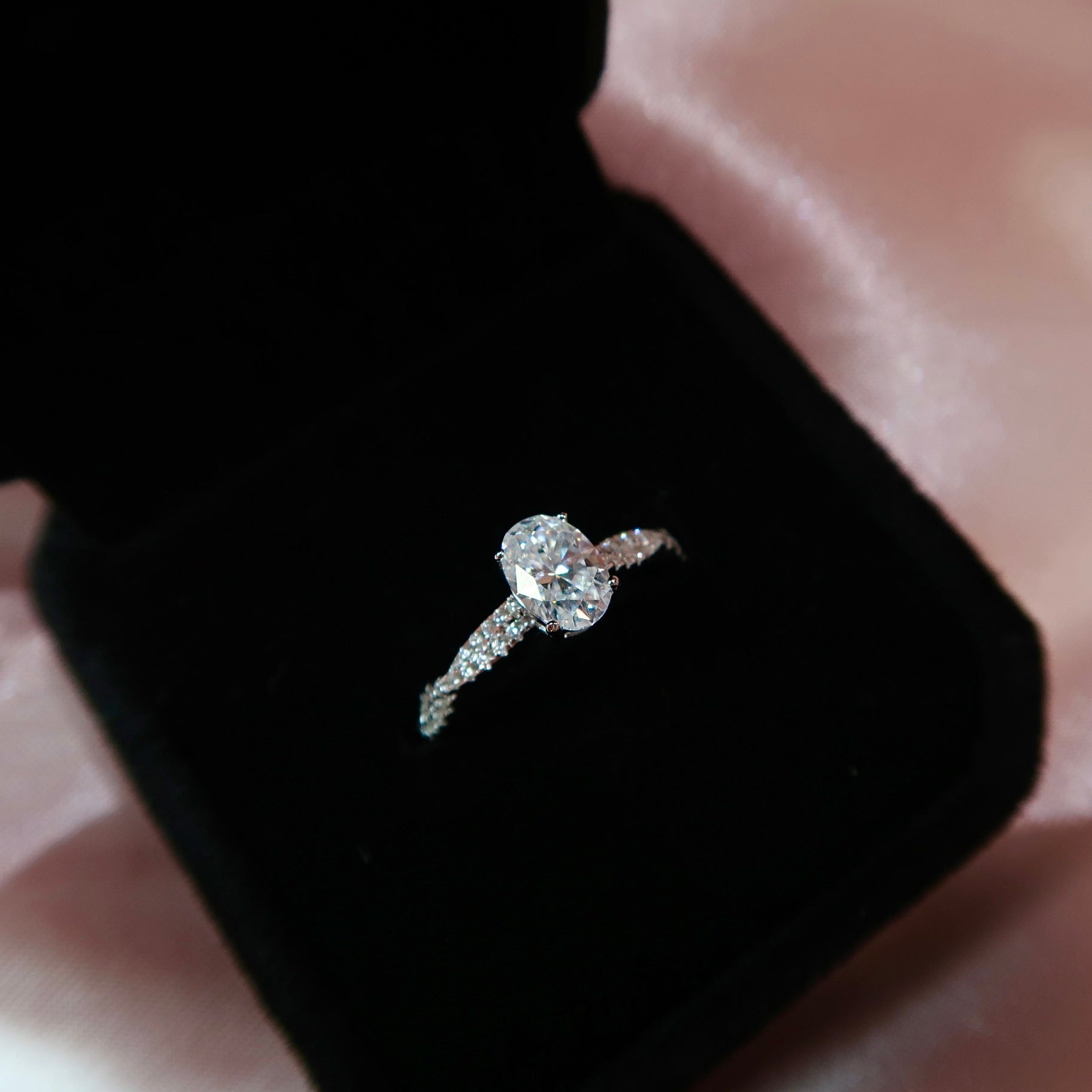 Moissanite Engagement Ring With Twisted Pavé Band 925 Sterling Silver