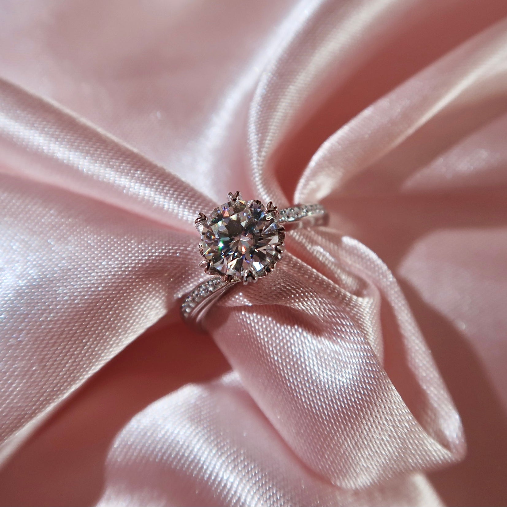 Classic Round-Cut Moissanite Pavé Engagement Ring