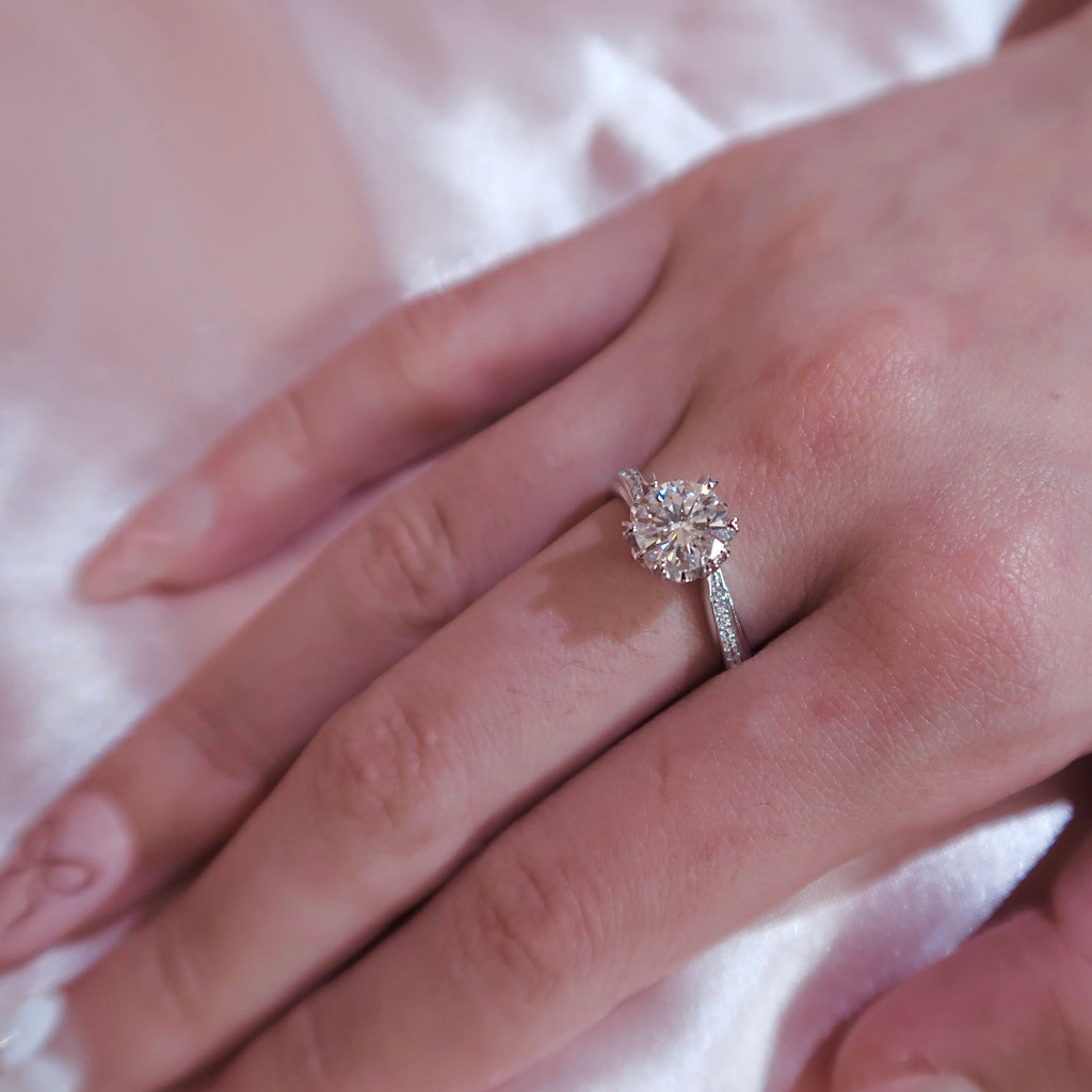 Classic Round-Cut Moissanite Pavé Engagement Ring