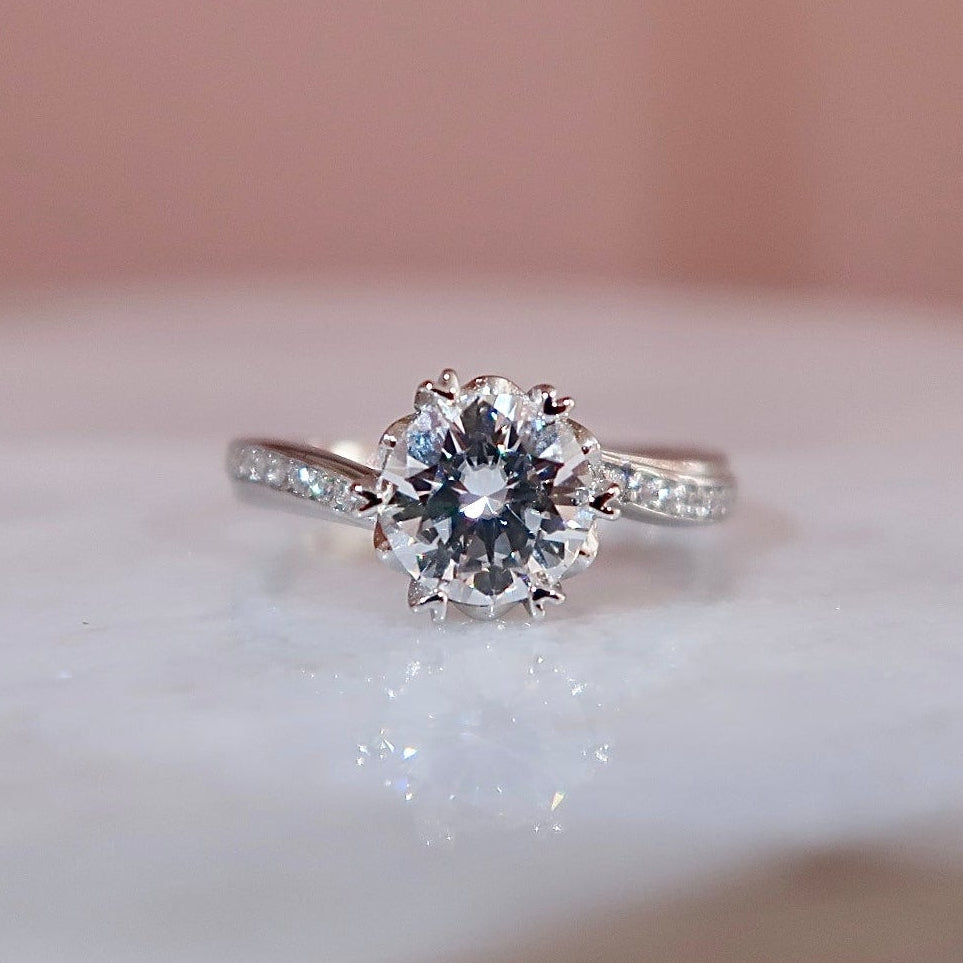 Classic Round-Cut Moissanite Pavé Engagement Ring
